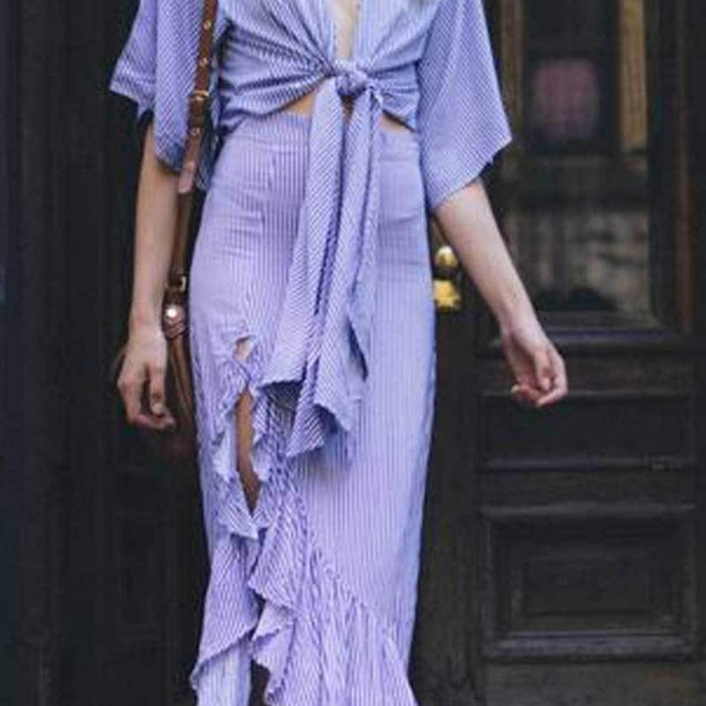 XIX Palms white blue stripe two piece dress